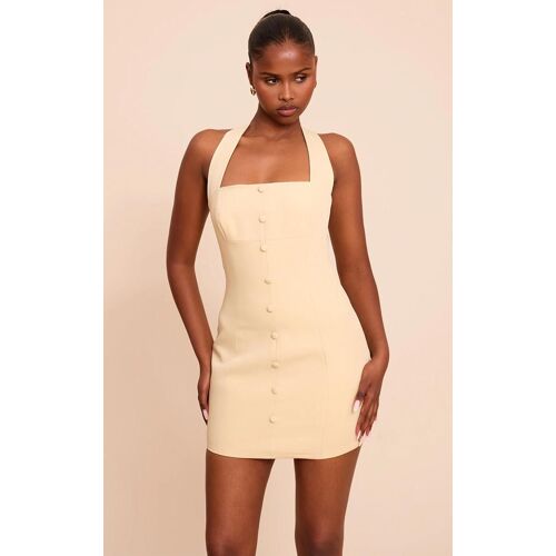 Mini Robe Tissée Amande À Dos Nu Et Boutons, Amande
