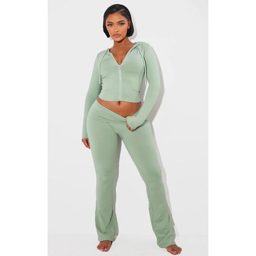 Shape Pantalon Flare Sculpté Vert Sauge À Taille Repliée, Vert Sauge