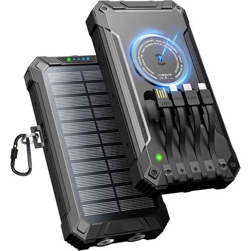 Batterie Externe Solaire 26800 Mah Avec 4 Câbles, Chargeur Solaire Portable Sans Fil Batterie Externe Usb-C 15w Charge Rapide 6 Sorties 3 Entrées Pour Téléphone, Avec Lampe De Poche, Mousque[Z5236]