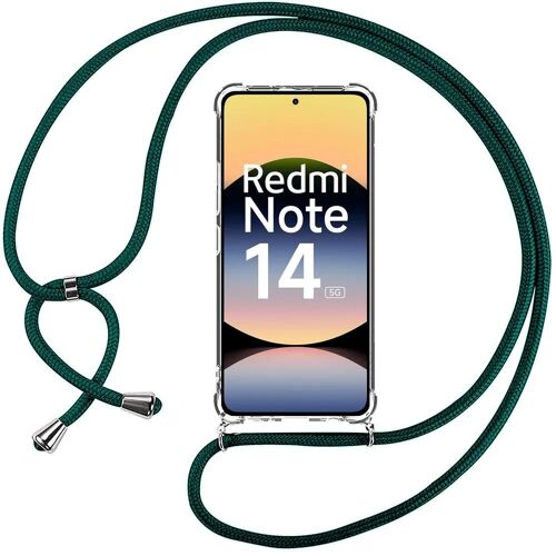 Coque Cordon Pour Xiaomi Redmi Note 14 5g (Pas Pour 4g) - Antichoc Protection Transparente + Cordon Vert Nuit - E.F.Connection
