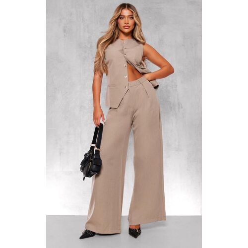 Pantalon De Tailleur Large Tissé Taupe Plissé, Taupe