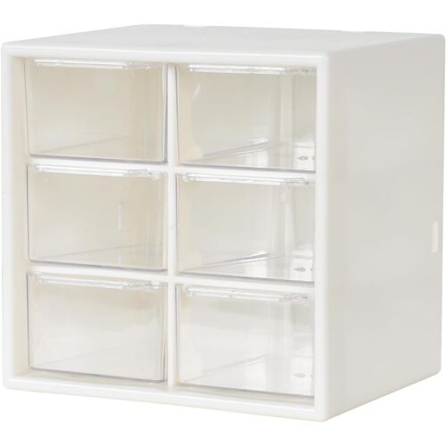 KALANKA-Boîte de Rangement à 6 Tiroirs en Plastique Organisateur, Mini Boîte à Tiroirs de Bureau pour Jouets Bijoux Perles Outils Bijoux, Vis et de Petites Pièces, 12 x 12 x 10 CM (Blanc)