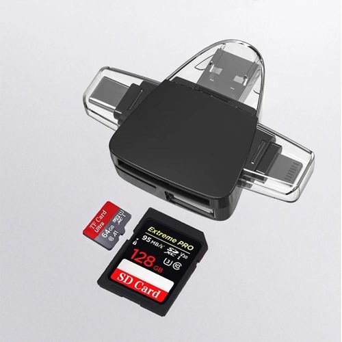 Mini Lecteur De Carte Otg Usb Lecteur De Carte Flash Pour Iphone Ipad Tablette Téléphone Adaptateur Lightning Type C.Black.