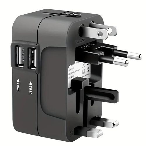 Adaptateur De Voyage Universel Pour Us Eu Uk Aus,Adaptateur De Chargeur,Convertisseur De Sortie,Adaptateur De Prise Avec Double Port Usb.Black.Universal Plug