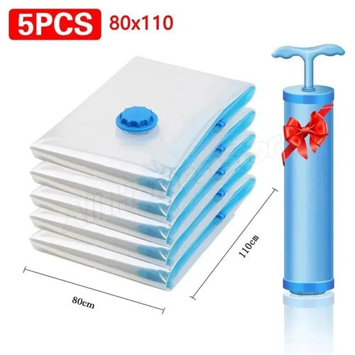 Sac De Rangement Sous Vide Pour Vêtements,5 Pièces,Sac Scellé Sous Vide,Sacs Permettant De Gagner De L'Espace Pour Couettes,Vêtements,Literie,Couverture De Compression.5Pcs 80X110Cm.