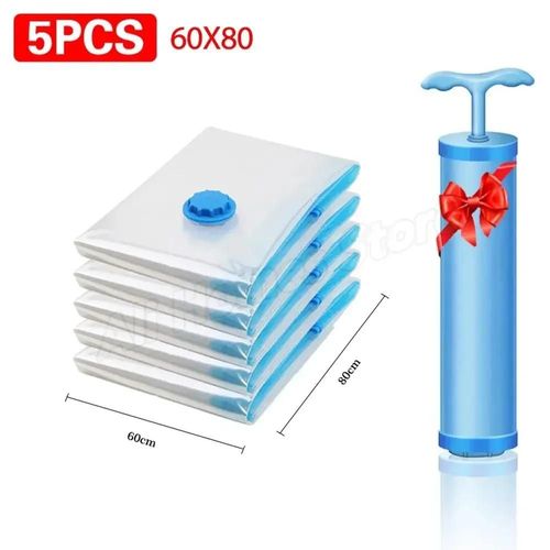 Sac De Rangement Sous Vide Pour Vêtements,5 Pièces,Sac Scellé Sous Vide,Sacs Permettant De Gagner De L'Espace Pour Couettes,Vêtements,Literie,Couverture De Compression.5Pcs 60X80Cm.