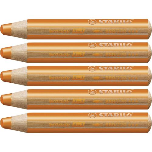 Stabilo Lot De 5 Crayons Woody 3 En 1 Extra Large Orange