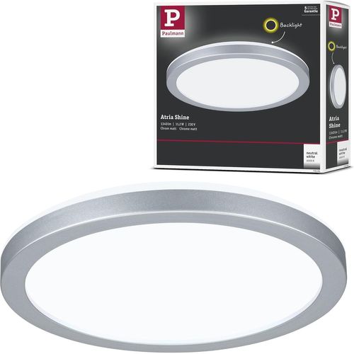71004 Atria Shine Panneau Led Rond En Plastique Avec 1 Ampoule 11,2 W Blanc Lumière Du Jour Chromé Mat 190 Mm 4000 K