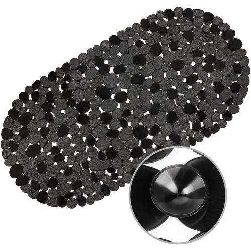 KALANKA-Tapis de Douche Ovale en PVC, Tapis en Plastique Antidérapant, Tapis de Bain avec 164 Ventouses (Noir, 69 x 36 cm)
