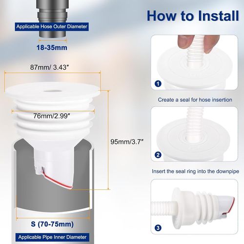 SJZG-Lot De 2 Bouchons De Tuyau De Vidange De Machine À Laver, Anti-Odeur En Silicone Avec Couvercle D'Étanchéité Pour Toilettes, Baignoire, Cuisine, Machine À Laver, Blanc (70-75 Mm)