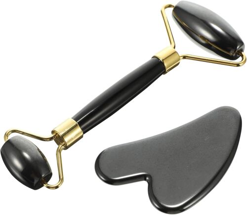 SJZG-2 Pièces Set De Massage Visage Outils De Gua Compact Pour Beauté Roller Manuel Et Planche De Massage Pour La Circulation Et Détendre La Peau