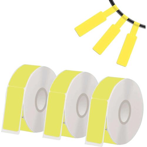 Etiquette Cable, Etiquette Thermique 7mmx12mmx109mm, Etiquette Imprimante Thermique l'imprimante D'étiquettes P15, 3 Rouleau Etiquettes Autocollantes, 65 étiquettes/rouleau (Blanc, Jaune, Vert)