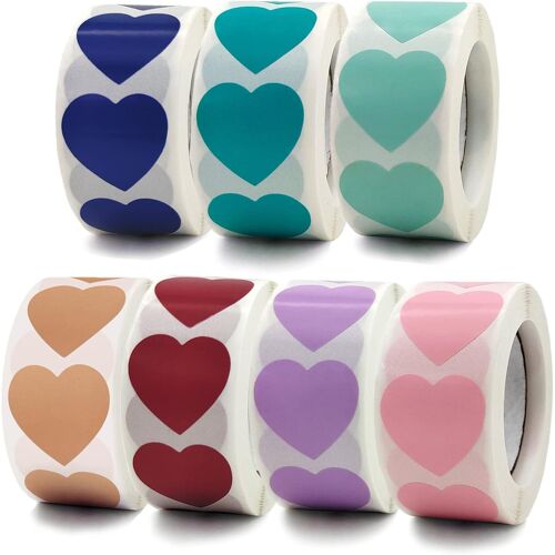 3500 Pièces Autocollants En Forme De C?Ur, Étiquettes Autocollantes Coeur, Autocollants Adhésifs Coeur Stickers, Pour Sacs-Cadeaux, Enveloppes, 7 Couleurs, 500 Pièces/Rouleau