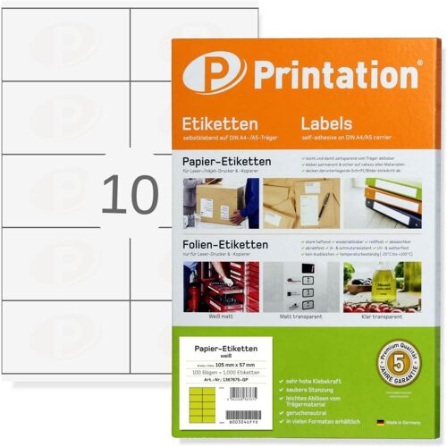 Étiquettes Universelles 105 X 57 Mm, 1000 Étiquettes Autocollantes Blanches Imprimables Sur 100 Feuilles A4 De 2x5 Étiquettes 105x57 Étiquettes D'adresse, 10 Par Feuille A4, 3425