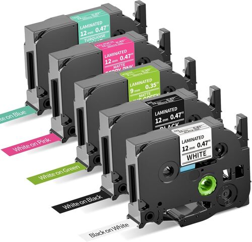5x TZe-231 Ruban Compatible avec Brother 12mm TZ Tape Compatible avec Brother P-touch Etiqueteuse H100lb H110 E100 D400 PT-1290, Tape Cassette TZe-231 TZe-335 TZe-T535 TZe-MQP35 TZe-MQG35