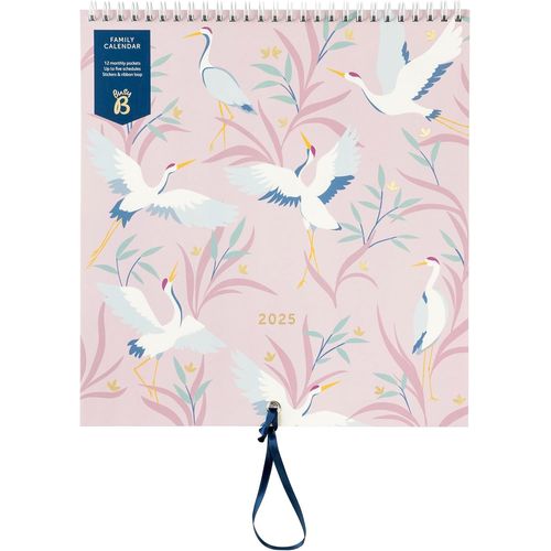 Grand Calendrier Mural Familial 2025 - Oiseaux - Calendrier Mensuel Avec 5 Colonnes Et Pochettes De Rangement Avec Des Autocollants À Code Couleur - 30.5 X 30.5 Cm
