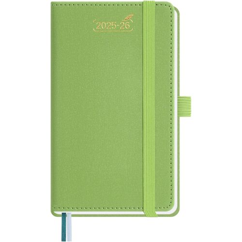 Petit Agenda 2025 2026 De Poche 15,5 X 9 Cm Agenda Semainier 25 26 Avec Double Horaire 1 Semaine 2 Pages | 18 Mois Du Juil. 25 À Déc. 26 | Couverture Rigide En Cuir Pu - Fruit Vert