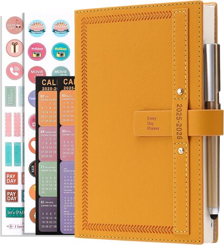 Agenda 2025-2026 - Format A5 - Une Page Par Jour - Semestriel - 2025-2026 - De Juillet 2025 À Juin 2026 - Agenda Mensuel Journalier Avec Calendrier, Stylo, Porte-Stylo, Onglets Mensuels, Poche