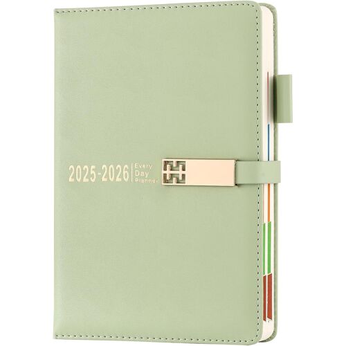 Agenda 2025-2026 2025-2026 Une Page Par Jour Sur 12 Mois Avec Onglet Mensuel Coloré, Couverture Rigide Avec Marque-Pages, Poche Intérieure (Vert)