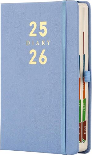 Agenda 2025-2026, Format A5, Journalier 2025-2026, Page Par Jour, Couverture Rigide, Porte-Stylo, Bleu