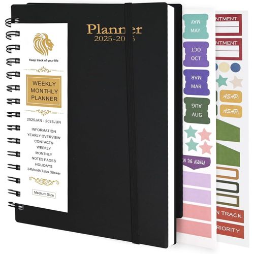 Agenda Annuel De 18 Mois, A5 Journal À Couverture Rigide Hebdomadaire De La Productivité, Carnet À Spirale Avec Onglets Mensuel 108 Autocollants Pour École Bureau