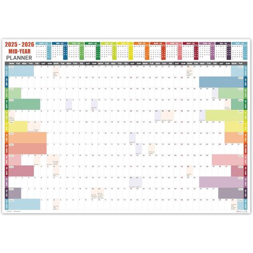 Planning Mural Scolaire 2025-2026 A1 Laminé - Calendrier Mural Août 2025 À Août 2026 - Grand Format (85 X 59,4 Cm) - Planning Mural 13 Mois Mi-Année 25/26 - Jours Fériés Marqués - Espace Notes