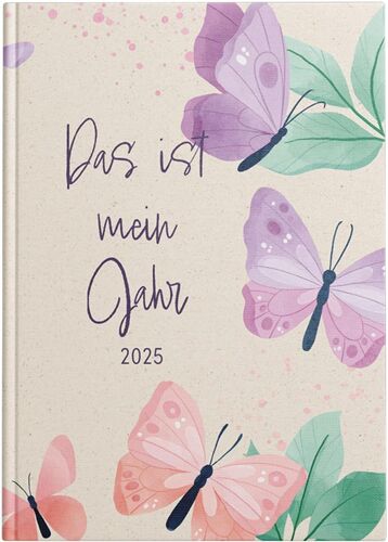 Agenda De Poche Format A7 2025 « Mein Jahr », 1 Semaine Sur 2 Pages, Avec Couverture Souple, Motif Papillon Et Ruban Marque-Page