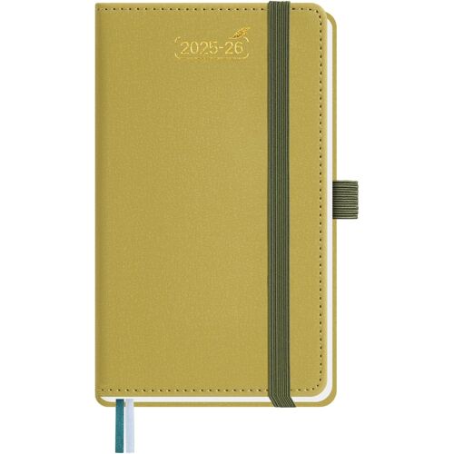 Petit Agenda 2025 2026 De Poche 15,5 X 9 Cm Agenda Semainier 25 26 Avec Double Horaire 1 Semaine 2 Pages | 18 Mois Du Juil. 25 À Déc. 26 | Couverture Rigide En Cuir Pu - Moutarde
