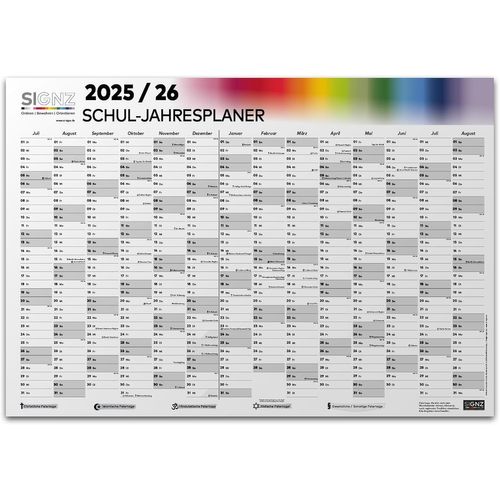 Calendrier Scolaire 2025-2026, Xxl, 98 X 68 Cm, Avec Vacances Et Jours Fériés, Fabriqué En Allemagne