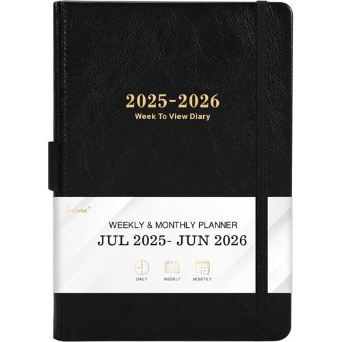 Agenda Scolaire 2025-2026 - Semainier 2025-2026 - De Juillet 2025 À Juin 2026 - Format A5 - Papier Épais De Qualité Supérieure - Avec Porte-Stylo - Poche Intérieure - 88 Pages De Notes - Noir
