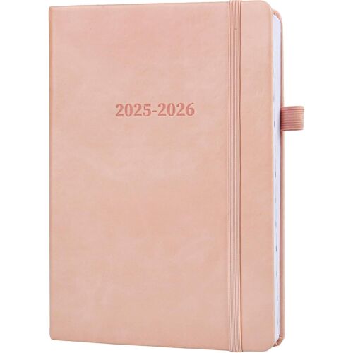 Agenda Académique 2025-2026 ¿ Agenda Journalier 2025/25 Avec Couverture Rigide, 2 Marque-Pages, Porte-Stylo Élastique, Poche Arrière, 21,5 X 14,5 X 2,7 Cm, Format A5, Rose