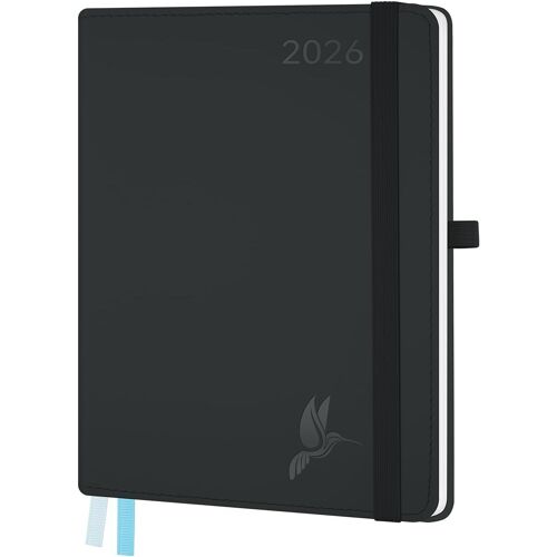 Agenda Semainier 2026 - Format A5 21,3 X 14,6 Cm - 12 Mois (Janvier 2026-Décembre 2026),1 Semaine Sur 2 Pages,Couverture Souple En Pu Cuir, Papier 100 G/M²,Noir