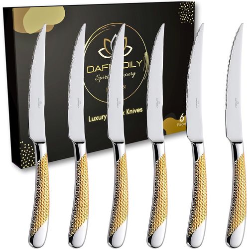 Ensemble De Couteaux À Steak Signature Coffret Cadeau, Couteau Cuisine Élégant, Couverts De Table, Vaisselle Et Arts De La Table Pour Une Expérience De Luxe (Argenté, Couteaux À Steak-6 Pc)