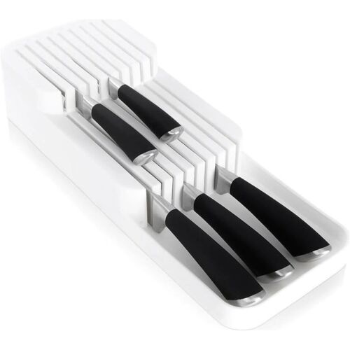 Jexnovashop-Organiseur De Couteaux Pour 18 Couteaux - Bloc À Couteaux À Deux Niveaux Pour Tiroir De Cuisine Ou Autoportant - Antidérapant, Peu Encombrant - Blanc (39 X 14 Cm)