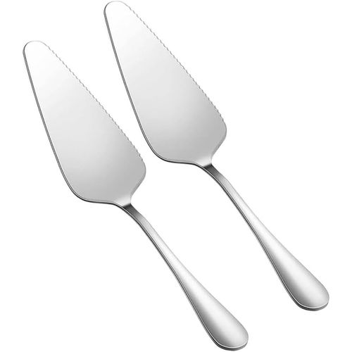 2 pièces en acier inoxydable poli, Pelle et couteau à gâteau avec bords dentelés pour découpe précise, avec poignée ergonomique et utilisation polyvalente pour desserts, pizza et plus (Argenté)