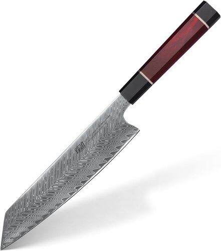 Mevronisshop-Couteau Kiritsuke 9 Pouces, Couteau De Chef Japonais Polyvalent, Lame Tranchante En Acier Damas Aus-10, Essentiel De Cuisine Professionnelle Pour Coupes Précises (Série Samurai)