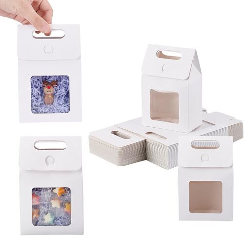 28 Pcs Papier Cadeau Sacs, 15x9.8x5.8cm Sacs En Papier Blanc Avec Fenêtre Transparente Sacs Pour Bouquet De Fleurs Avec Poignées Sacs S Pour Fête Des Mères, Mariage, Anniversaire