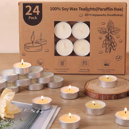 24 Bougies Chauffe-plat En Cire D'Abeille Pure - 4h De Brûlage, Sans Fumée, Sans Parfum, Pour Dîners Et Événements - 7