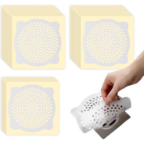 SEPT-Lot de 25 cache-canalisations de douche jetables autocollants ronds de 10 cm en maille pour baignoire, cuisine, salle de bain, évier ¿ Empêche les poils humains d'animaux domestiques