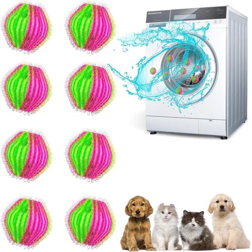 Anti Poil Machine à Laver,8 Pièces Attrape Poils Machine a Laver,Enleve Poil Animaux ,Balle de Lavage,Boule Anti Poils Machine a Laver pour Vêtements et la Literie (Rouge)