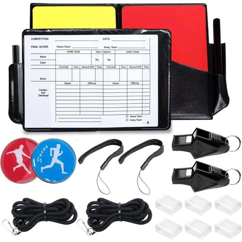 Teppc-Lot De Cartes D'arbitre De Football - Avec Carte Rouge Et Carte Jaune, Sifflet D'arbitre, Cordon (Long Et Court) Et Sac - Carnet De Points Pour Le Sport De Football