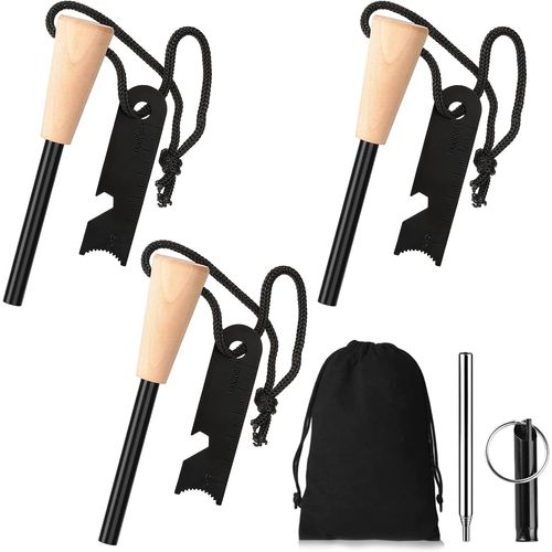 Teppc-Pierre À Feu, 3pcs Allume Feu Survie, Kit De Survie Firesteel Avec Silex De Survie, Lanière De Cou, Grattoir Multi-Outils, Sifflet Pour Randonnée Camping Chasse Living De Survie