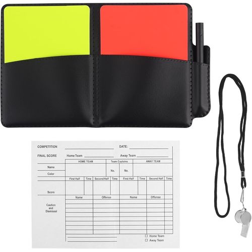 Sept-Kit D'avertissement Pour Arbitre De Football, Comprenant Des Cartons Jaunes & Rouges, Sifflet Puissant & Clair Avec Cordon, Papier Enregistrement, Crayon, Porte-Cartes, Pour Entraîneur Arbitre