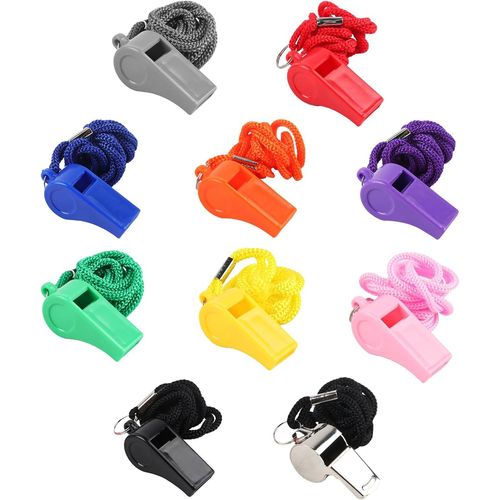 Teppc-Lot De 10 Sifflets En Plastique Pour Arbitre Avec Cordon, Sifflets De Sport Pour Enseignants De Football, Entraîneurs, Survie, Camping, Sauvetage, Fête