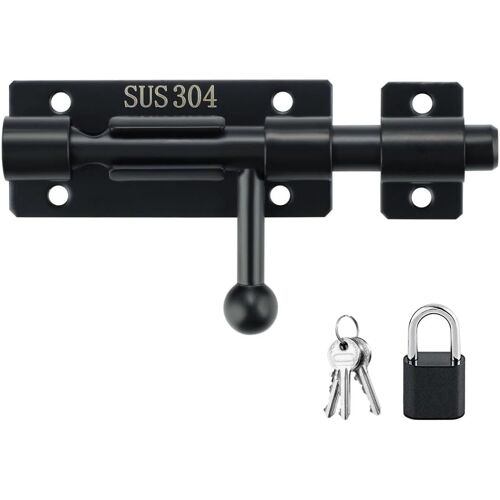 Verrous Loquet Porte Extérieur Ensembles Loquet de Porte à Boulon Coulissant Verrou de Porte à Barillet Serrure avec Trou pour Cadenas, Finition en 304 Acier Inoxydable, Noir