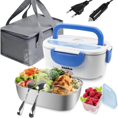 Jexnovashop-Gamelle Chauffante Allume Cigare Lunch Box Électrique Chauffante 60w Boîte Repas 220v 12/24v 1,5l Pour Maison Voiture - Bleu