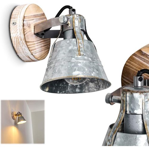 Applique Murale Berkeley En Métal Finition Zinc Et Bois, Spot Mural Pivotant De Style Rétro Industriel, Idéal Dans Un Salon Vintage, Pour 1 Ampoule E27 Max. 60 Watt, Compatible Ampoules Led