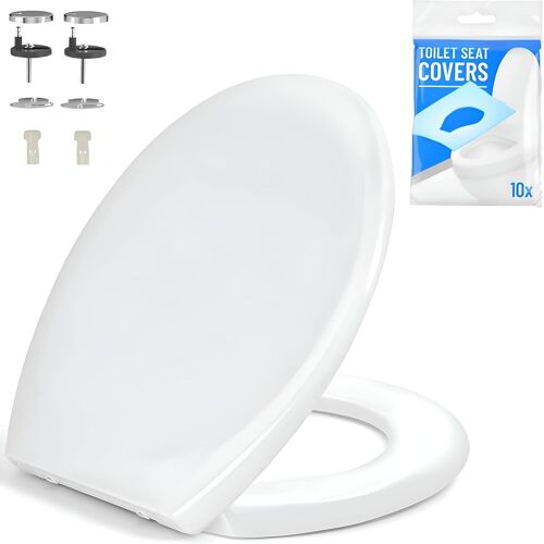SUBZONAL-Abattant WC Rond à Fermeture Douce ¿ Blanc ¿ Siège de Toilette avec Fixations Incluses ¿ Facile à Installer ¿ Design Universel ¿ Confort et Hygiène ¿ Pour Salle de Bain Moderne