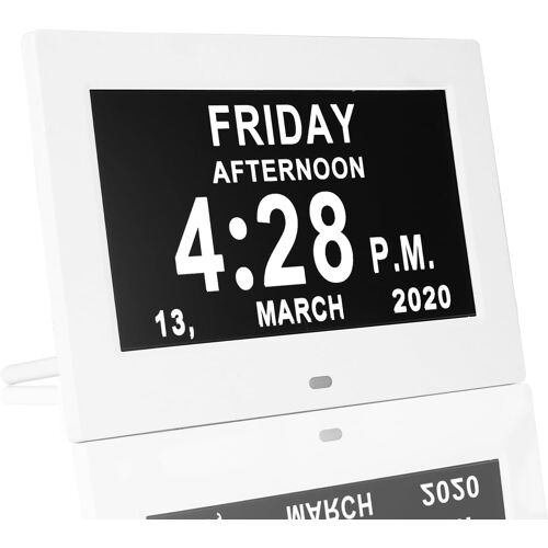 7"" Pouce LCD Horloge Numérique Calendrier, Horloge Alzheimer avec Date Jour Et Heure, Auto Dimming, Affichage HD, Rappels Personnalisés pour Adultes et Enfants et Maladie d'Alzheimer (Blanc)
