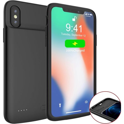 Kalanka-Coque Batterie Pour Iphone X/Xs/10, [6000mah] Rechargeable Chargeur Batterie Externe Mince Power Bank Portable Étui Batterie Chargeur Cas Protection Pour Iphone Xs/X/10 (5,8 Pouces) Noir